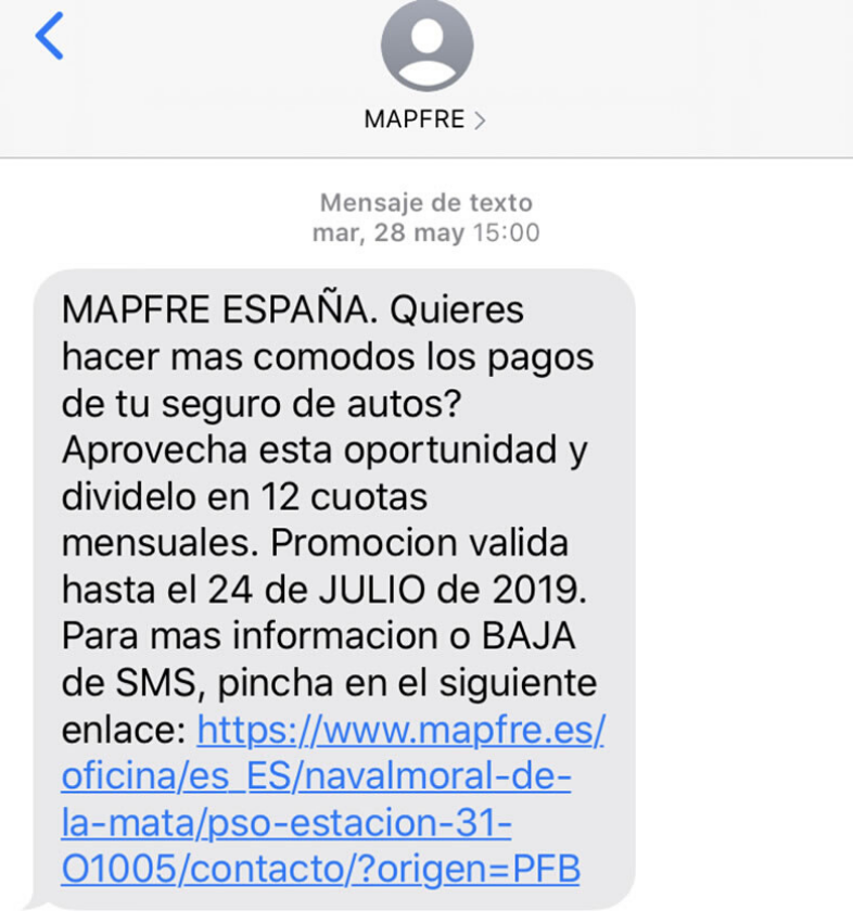 Enlace de baja en SMS