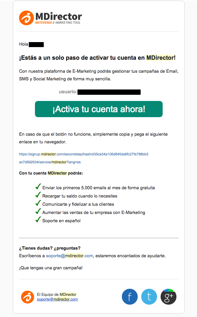 emails de confirmación : MDirector