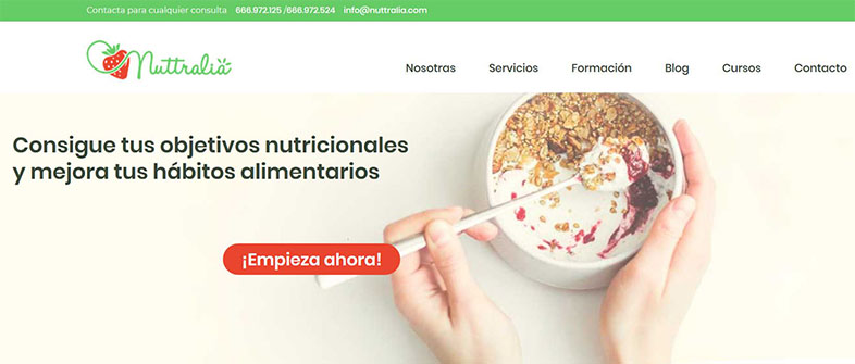 Ejemplo de landing page: Nuttralia