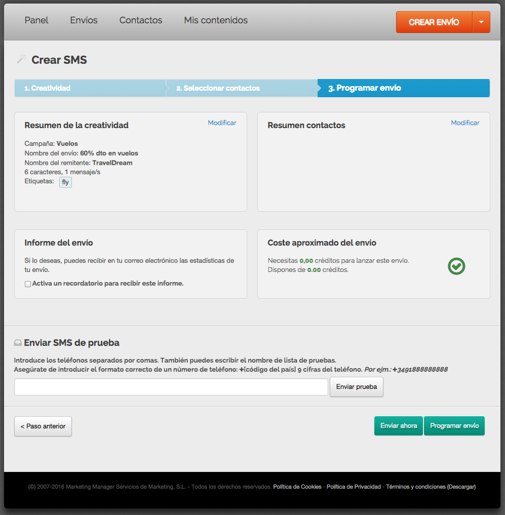 crear una campaña de sms marketing : Paso 7