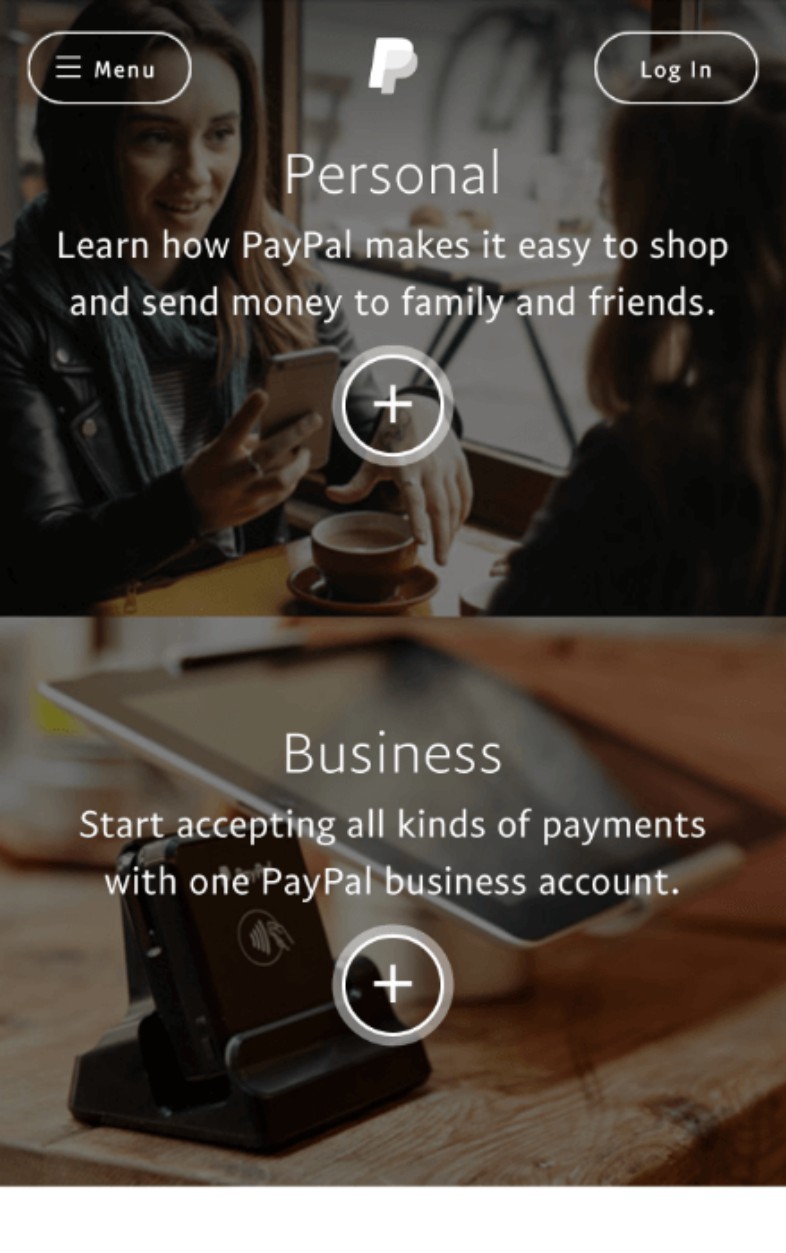 Paypal landing page mobile