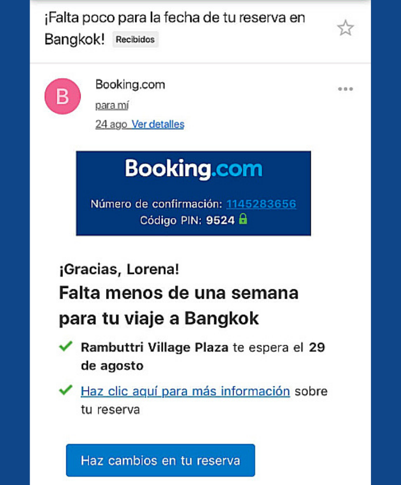 Correo personalizado de Booking