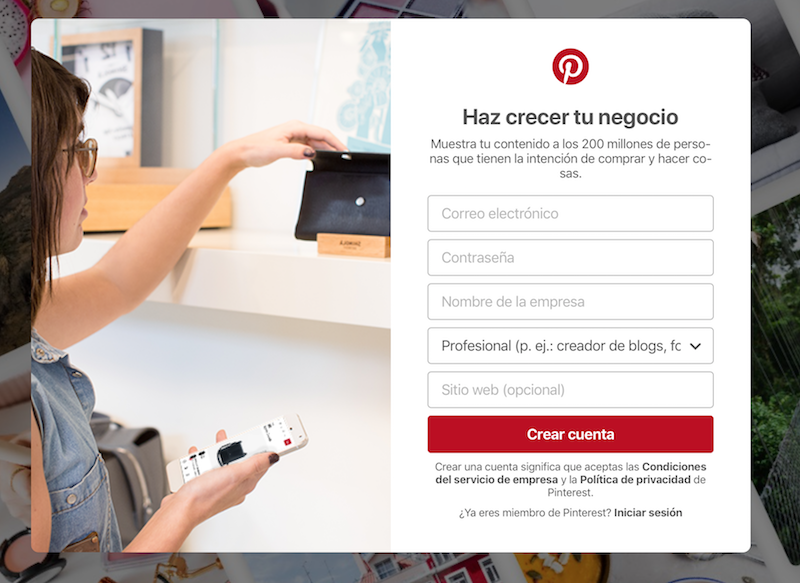 formularios de registro pinterest 