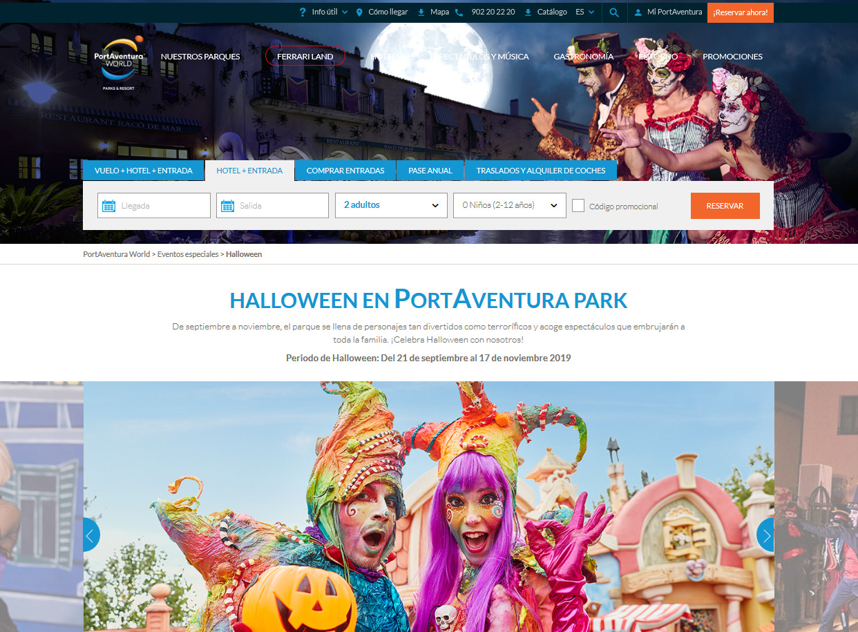 landing pages para otoño: Halloween en Port Aventura