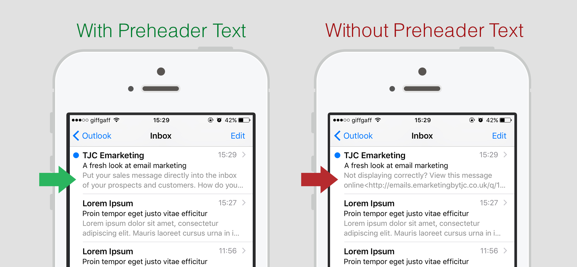 Optimizar preheaders de email marketing: email con y sin preheader