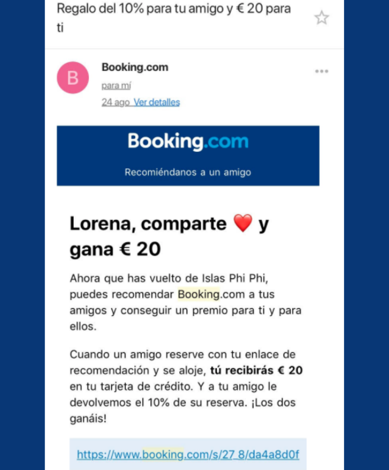 Correo electrónico promocional de Booking