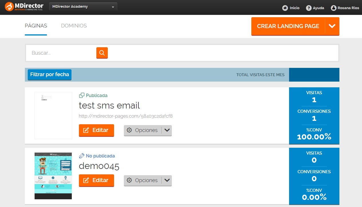landing pages con MDirector