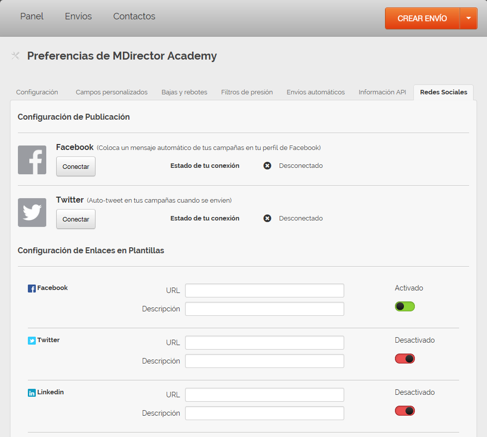 incluir redes sociales en la herramienta de email marketing de MDirector