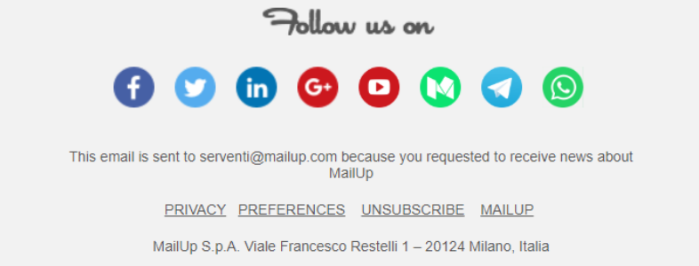 Elementos indispensables de un footer de newsletter: botones de redes sociales