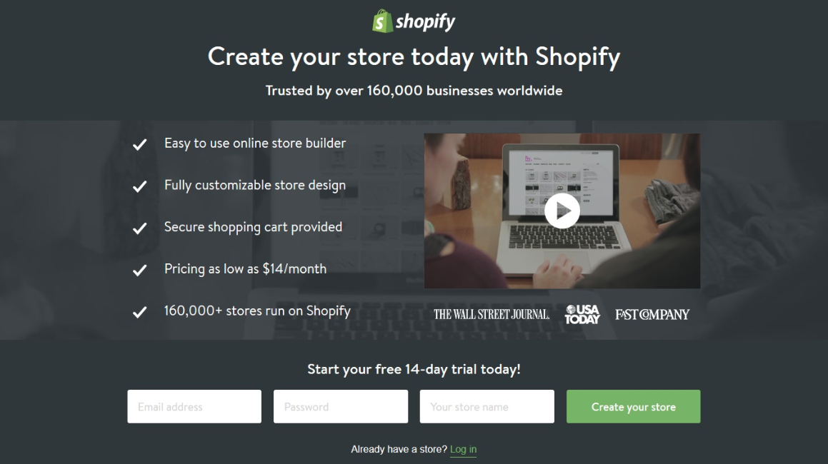 ejemplos de landing pages perfectas: Shopify