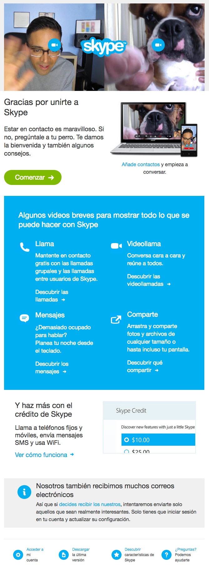 email de bienvenida Skype