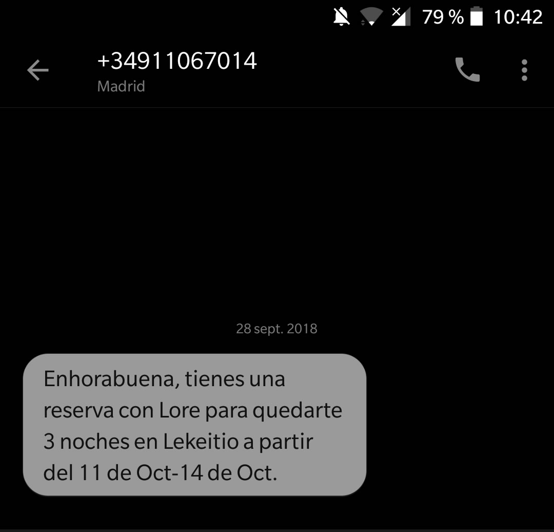 sms de confirmación de reserva