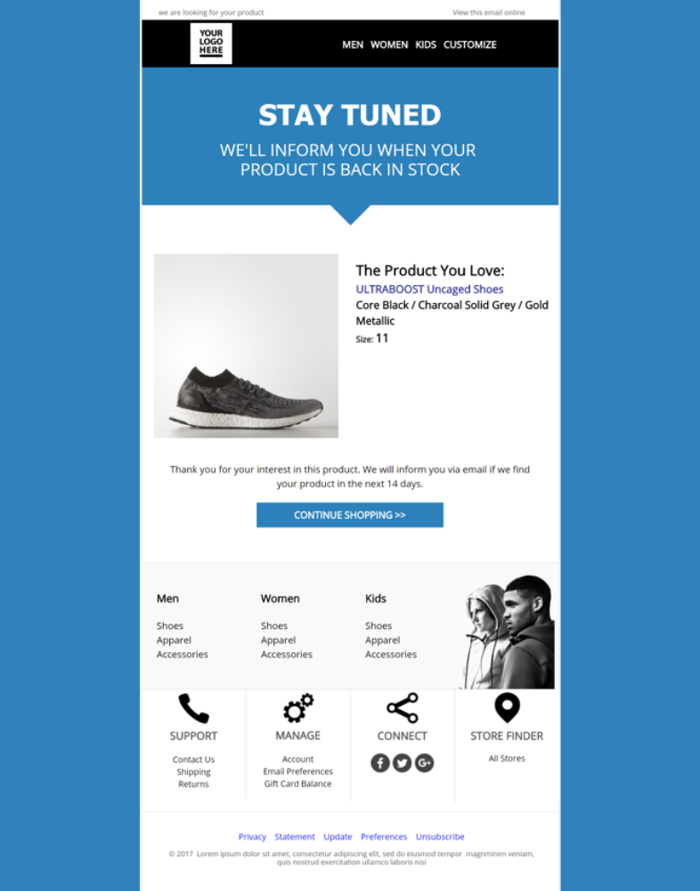 Plantillas de email para ecommerce: Stock