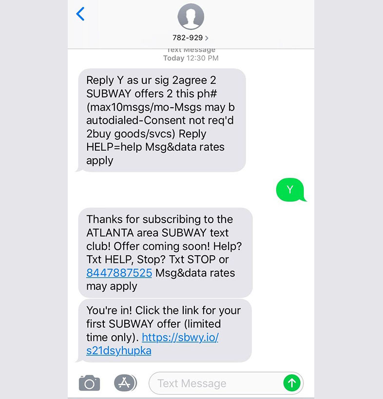 Sms marketing:subway