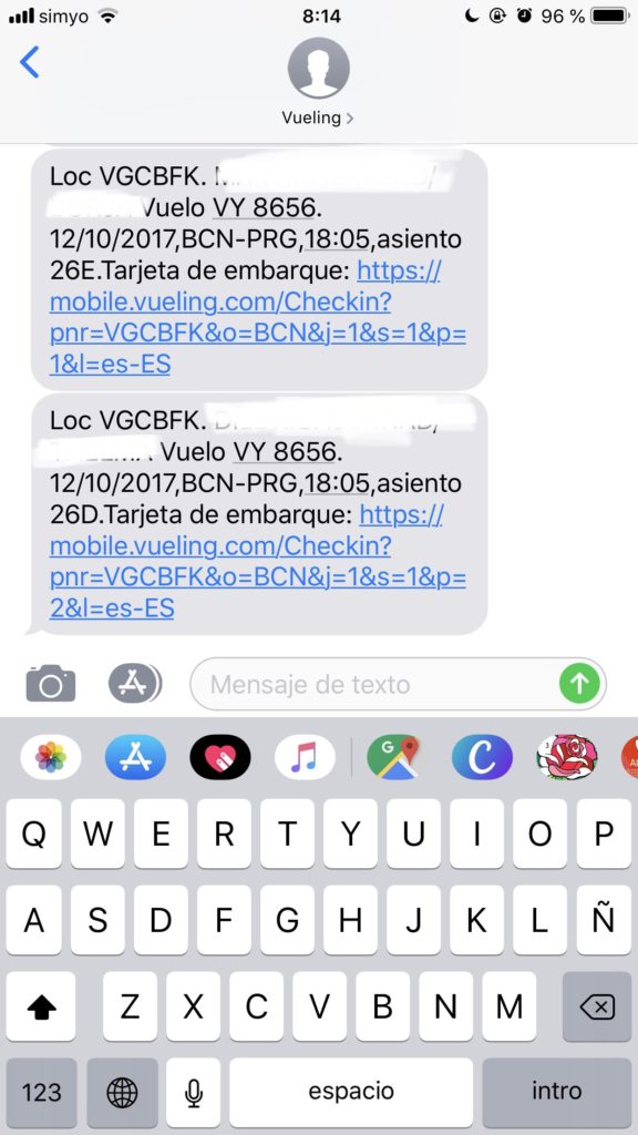 SMS marketing para el sector viajes tarjeta de embarque