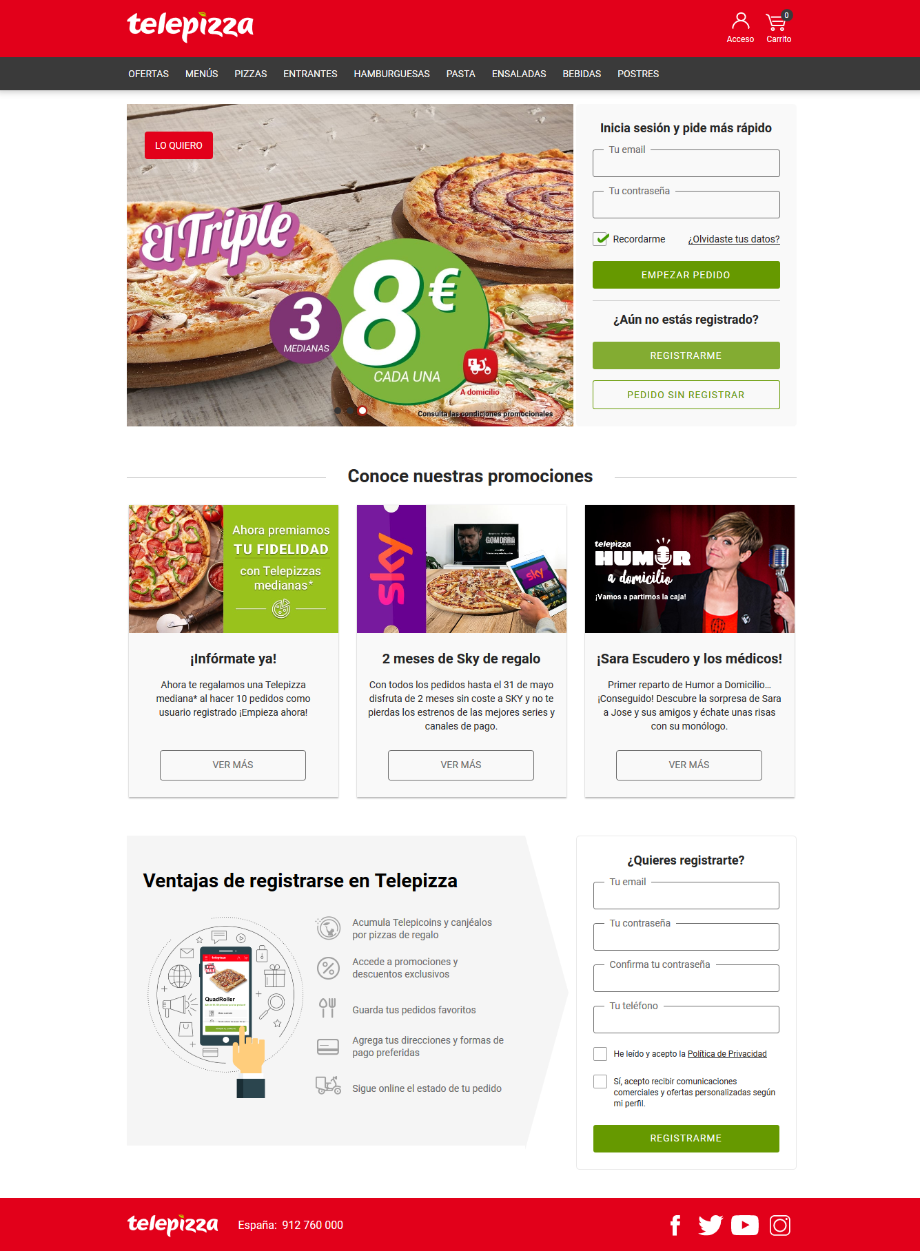 landing pages del sector restauración: Telepizza