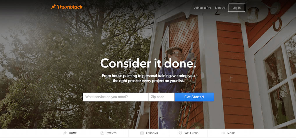 campañas exitosas de landing pages: Thumbtack