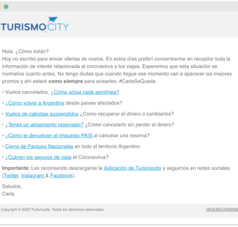 Campañas de email marketing en tiempos de coronavirus: TurismoCity