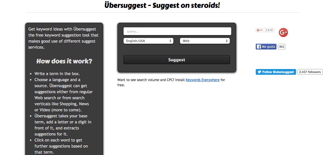 Herramienta para elegir keywords: Ubersuggest