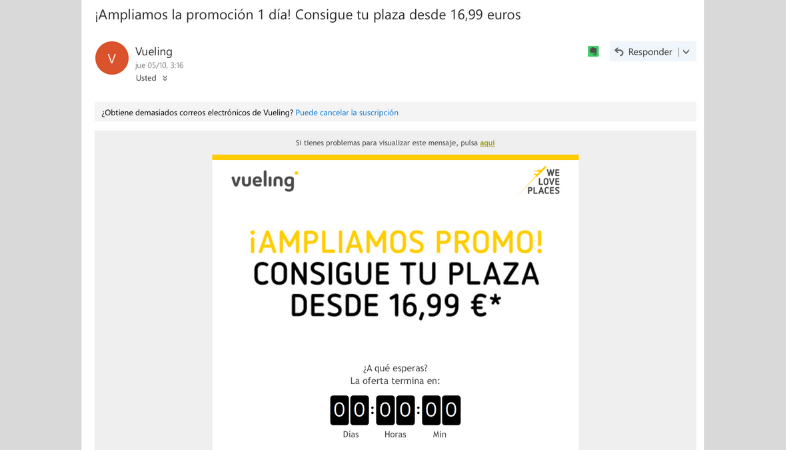 Ejemplo de email de promoción