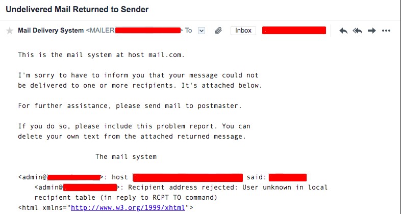 Entrega de email fallida