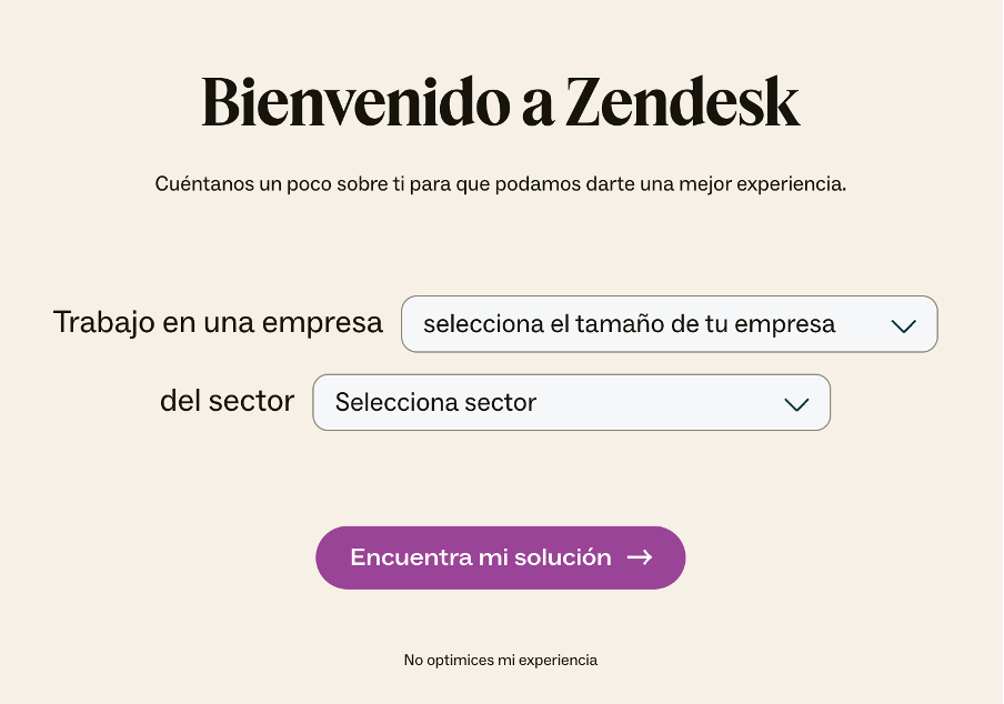 formulario de suscripción de Zendesk