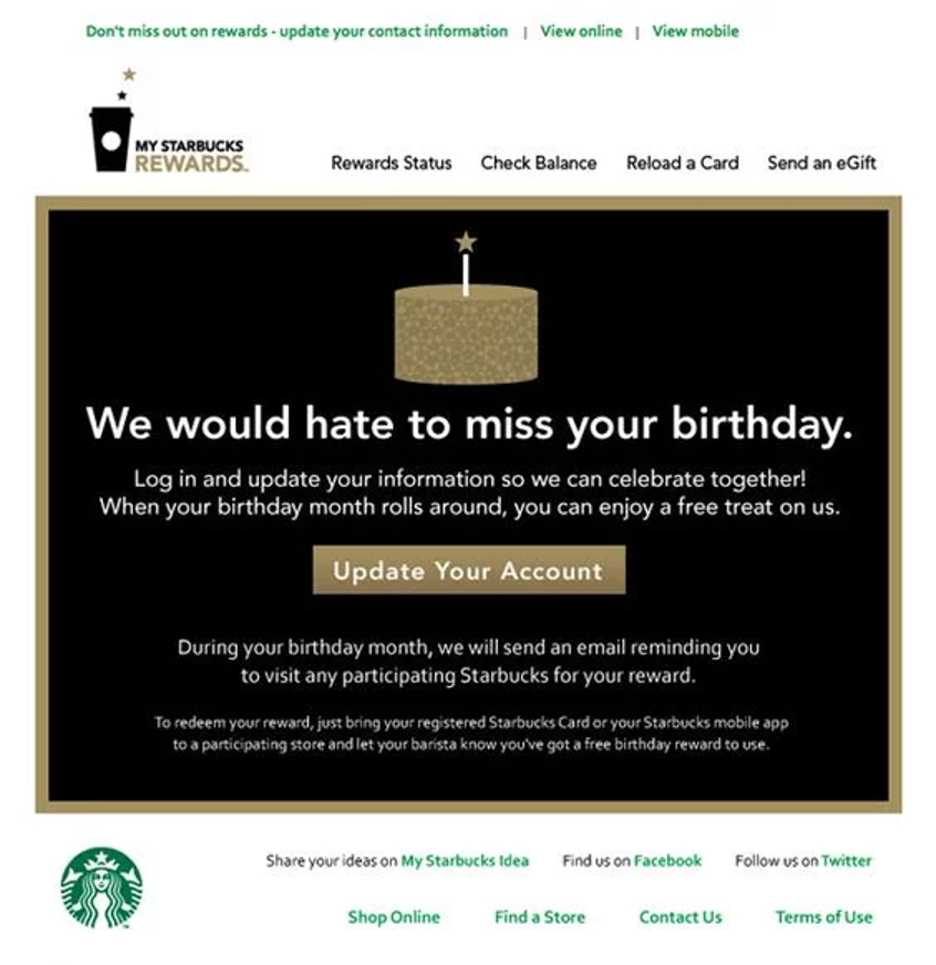 Email Win-back de Starbucks