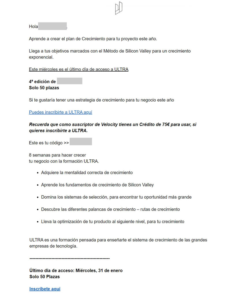 Email para nuevo producto o servicio