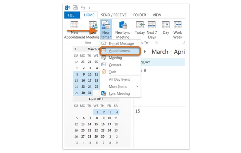 Evento en outlook calendar