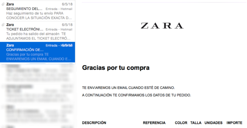 Emails de confirmación y seguimiento de compra