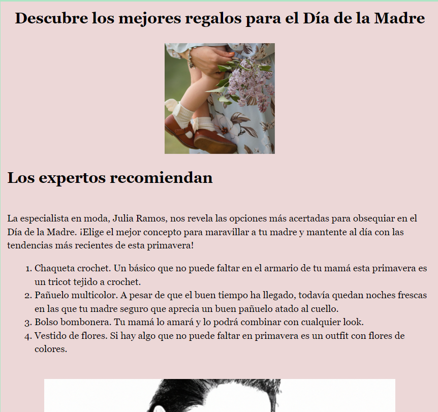 Ejemplo de newsletter para el día de la madre