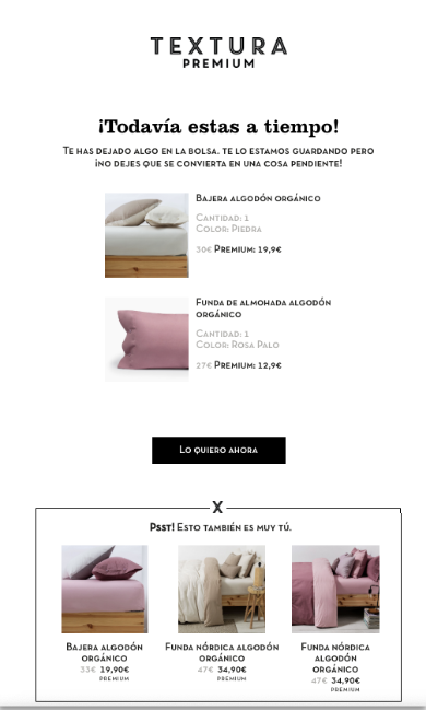 Ejemplo email retargeting de carrito abandonado