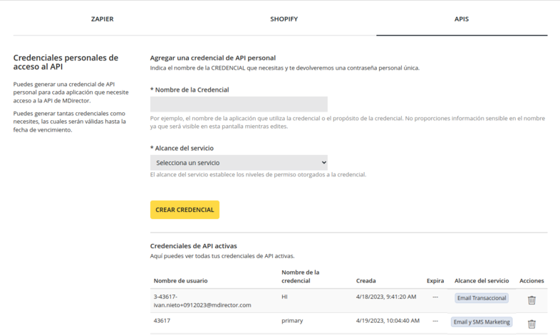 API: shopify y email marketing