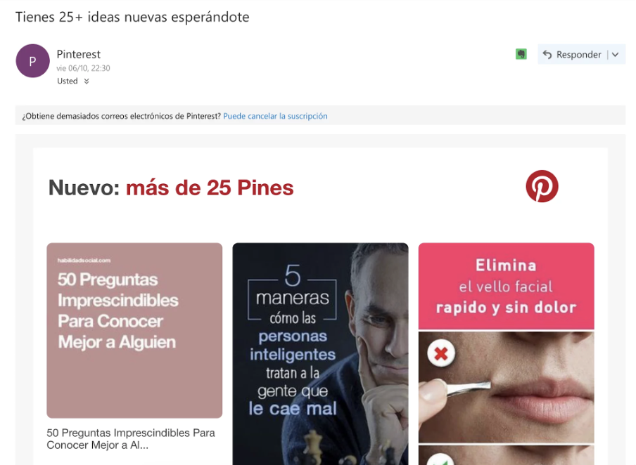 Asuntos de email Pinterest