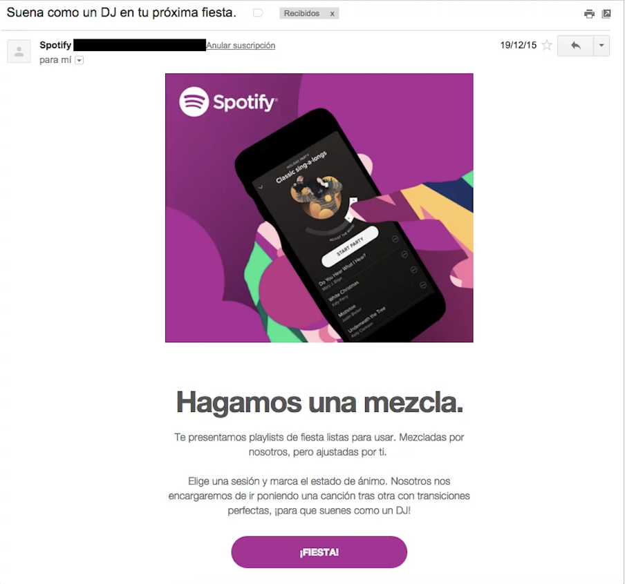 Asuntos de email - spotify