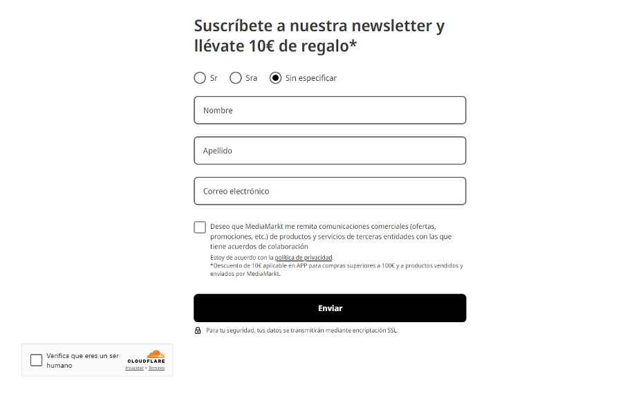 Modulo di iscrizione alla newsletter di Mediamarkt